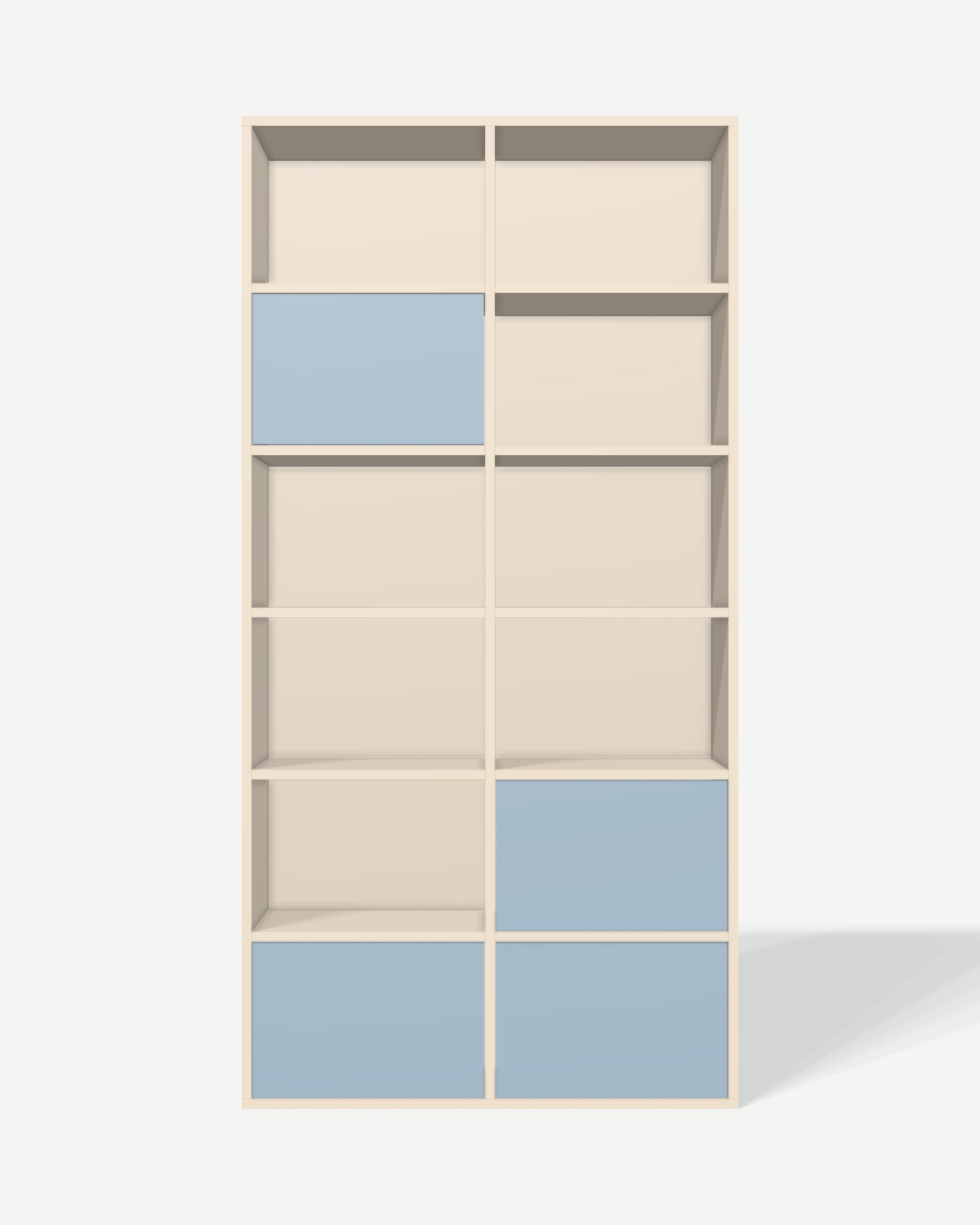 Beżowy regał z miętowymi frontami Beżowy regał z miętowymi frontami