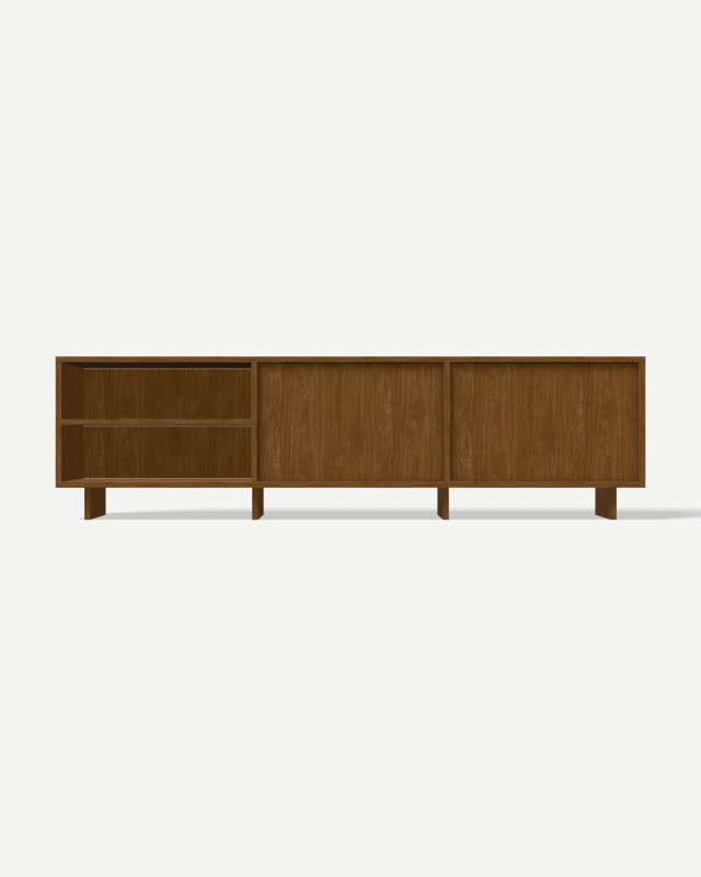 TV unit in Orzech Lincoln decor with doors and open compartments – made to measure TV unit in Orzech Lincoln decor with doors and open compartments – made to measure