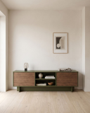 TV unit in Zielony Oliwkowy with doors and open compartments – made to measure