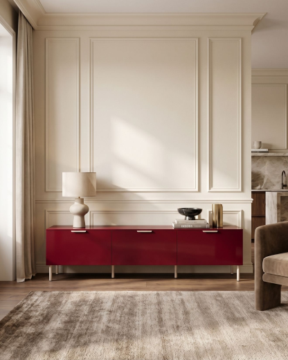 TV unit in Burgund with a flap front – made to measure