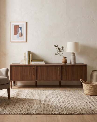 TV unit in Brown oak veneer with doors – made to measure