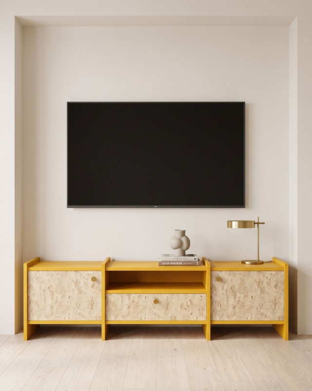 TV unit in Żółty curry with drawers and doors – made to measure TV unit in Żółty curry with drawers and doors – made to measure