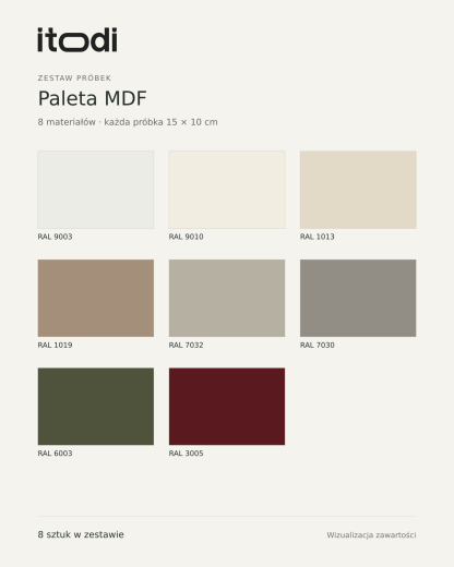 Zestaw próbek Paleta MDF – 8 sztuk 15 × 10 cm