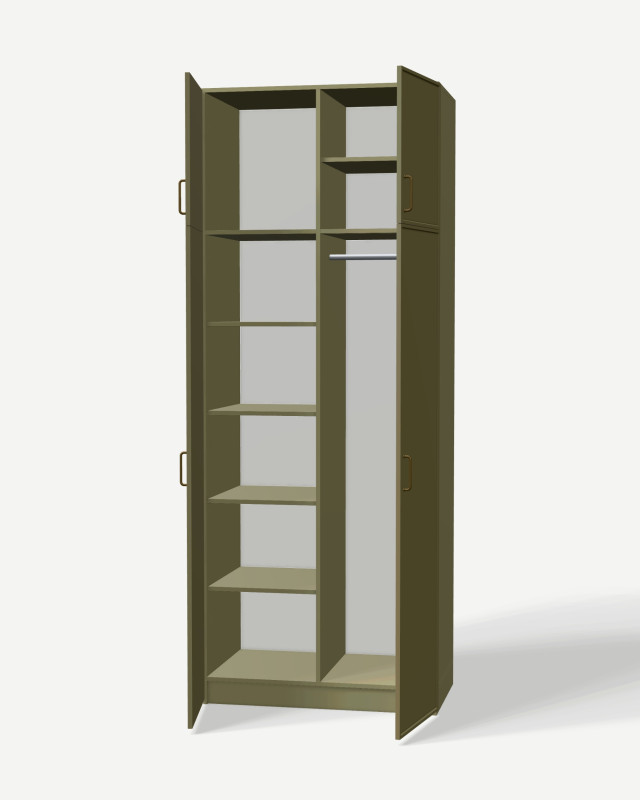 Wardrobe in Eucalyptus with shelves – made to measure