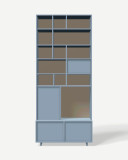 Bookcase in Niebieski denim with full back panels – made to measure