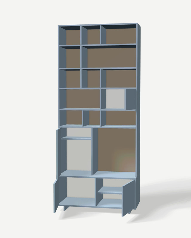 Bookcase in Niebieski denim with full back panels – made to measure