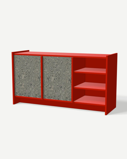 Sideboard in Traffic Red with doors and open compartments – made to measure