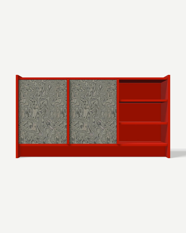 Sideboard in Traffic Red with doors and open compartments – made to measure