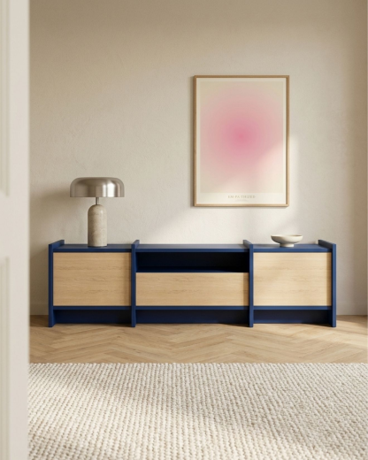 TV unit in Niebieski fajansowy with drawers and doors – made to measure